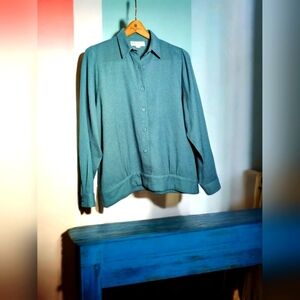 Belle France sz 16 Teal Vintage Polyester Blouse